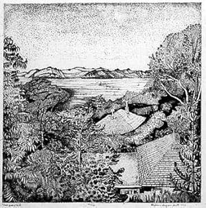 View from a Hill, (Sausalito). Original etching.
