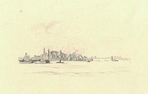 View of Manhattan, from the South. Original pencil drawing.