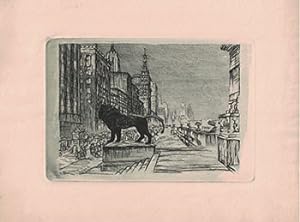View of the northern Lion at the Art Institute of Chicago looking north on Michigan Ave. Original...