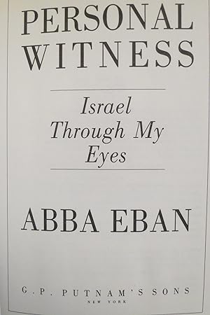 PERSONAL WITNESS Israel through My Eyes (DJ protected by clear, acid-free mylar cover)