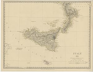 Antique Map of Sicily and Naples by Walker (1830)