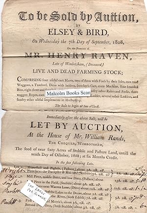 1808 Auction Elsey & Bird Norfolk Premises of the late Mr. Henry Raven, Wimbotsham of farming sto...