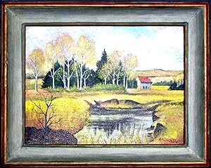 Rural Landscape With Building, Oil Painting