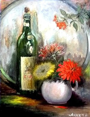 Still Life With Wine Bottle, Oil Painting On Cavas