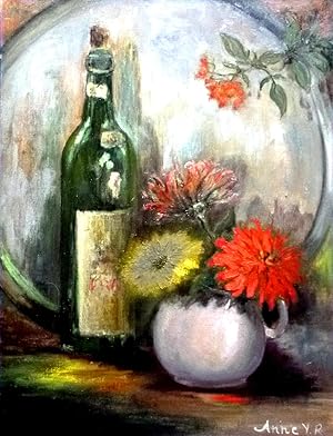 Still Life With Wine Bottle, Oil Painting On Cavas