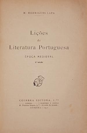 LIÇÕES DE LITERATURA PORTUGUESA. ÉPOCA MEDIEVAL.