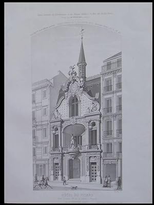 PARIS, HOTEL DU FIGARO, 26 RUE DROUOT - 1874 - GRAVURE ARCHITECTURE - SAUFFROY