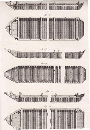 Charpente", (Taf.) XLIV-XLVI: Bateaux (Holzkonstruktionen für verschiedene Boote, jeweils mit Gru...