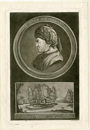 Portrait Antique Print-JEAN JACQUES ROUSSEAU-TOMB-PORTRAIT-Haid-c. 1780
