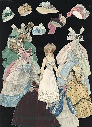 Fine Handmade Watercolor Paper Doll - Marie Antoinette w 3 costumes and hats