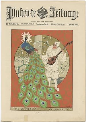 Antique Print of a Peacock made after Caspari (1900)