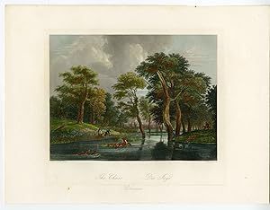 Antique Print-FLIGHT-DEER-FOREST-HUNTING DOG-HUNTER-Ruisdael-Heawood-1850