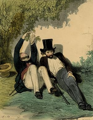 Lithographie originale époque aquarellée et gommée TIRAGE RARE 1840 LA VIE DE JEUNE HOMME