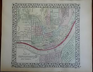 Cincinnati Ohio Detailed City Plan Ohio River Covington 1874 Mitchell map