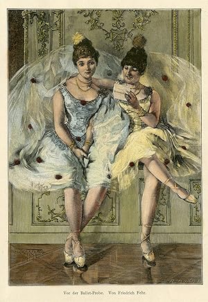 Antique Print-BALLERINA-TUTU-SPITZEN-READING-REHEARSAL-Bong-Fehr-1870