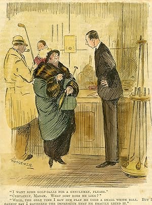 Antique Print-GOLF-STORE-SMALL WHITE BALL-PRESENT-Ringewell-Punch-1920