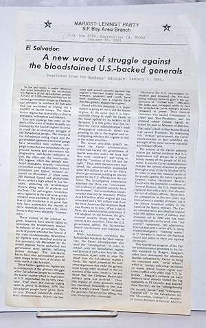 El Salvador: A new wave of struggle against the bloodstained US-backed generals [handbill]
