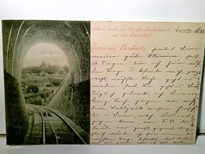 Loschwitz / Dresden. Blick durch den Drahtseilbahntunnel auf den Luisenhof. Alte AK s/w. gel. 189...