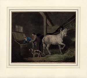 Antique Print-STABLE-FEED-CORN-HORSE-FARMER-Morland-Smith-1799