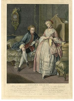 Antique Print-AGREABLE LECTURE-KNITTING-CLOCK-SCYTHE-RENE GAILLARD-Balko-1760
