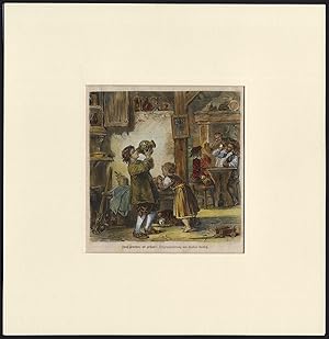 Antique Print-TAVERN-MEN-DRINKING-CHILDREN-IMITATION-Gustav Bartsch-1874