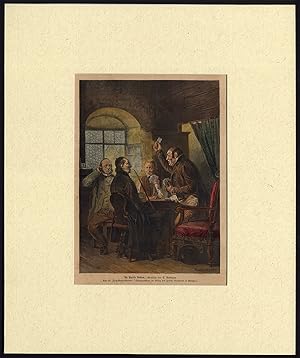 Antique Print-CARD GAME-CARD TABLE-SMOKE-PIPE-Beckmann-1880