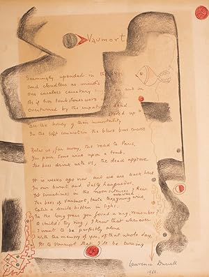 "Vaumort"  poème autographe signé et illustré par l'auteur à son amante française