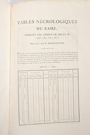 Description de l'Egypte. Tables nécrologiques du Kaire, pendant les années VII, VIII, IX [1798, 1...