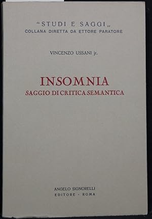 Insomnia. Saggio di Critica Semantica (= Studi e Saggi).