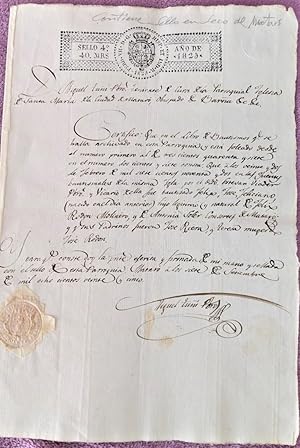 DOCUMENTO ORIGINAL DE MATARO, SELLO EN SECO 1825 MIGUEL TUÑI PBRO