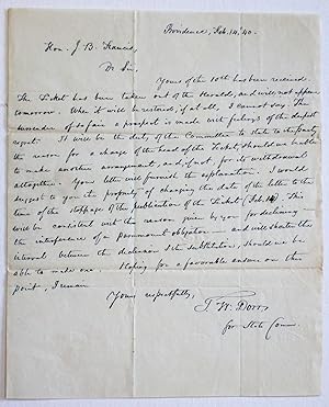 AUTOGRAPH LETTER SIGNED TO JOHN BROWN FRANCIS, ON BEHALF OF THE DEMOCRATIC STATE COMMITTEE, FEBRU...