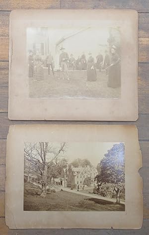 Photo of Sunderland Hall, Selkirk, Scotland, accompanied by photo of croquet players