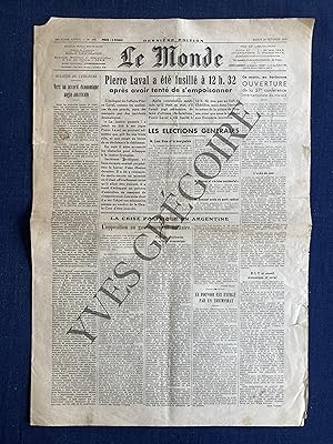 LE MONDE-N°258-MARDI 16 OCTOBRE 1945-PIERRE LAVAL