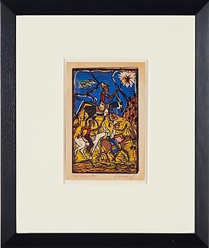 HALE WOODRUFF: "THE TRAVELERS" - AN EARLY COLOR LINOLEUM BLOCK PRINT
