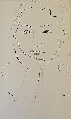 William Gear drawing of a Woman Resting her Chin on her Hand DRAWING.