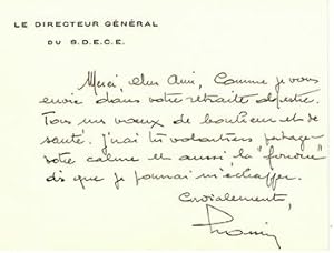 Letter from le général Paul Grossin as Directeur Général of Service de documentation extérieure e...