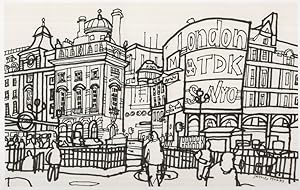 Piccadilly Circus London Rush Hour Stunning Sketch Painting Postcard