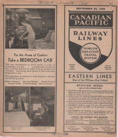 CANADIAN PACIFICE RAILWAY LINES; Eastern Lines (East of Fort William-Port Arthur) Schedule, Sprt....