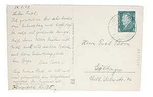 Original handwritten and signed postcard for "Lieber Puzl" (i.e. Puzl Born, Max Born's grandson),...