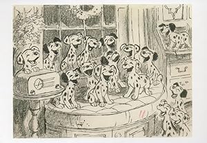 101 Dalmatians Singing By Old Radio Walt Disney Film Postcard