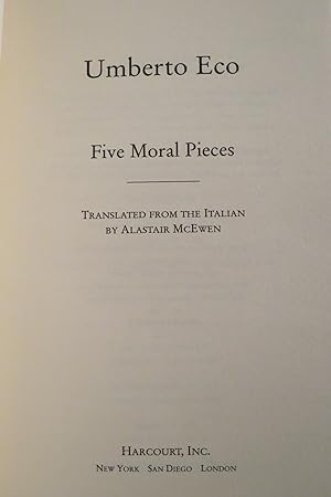 FIVE MORAL PIECES (DJ Protected by a Brand New, Clear, Acid-Free Mylar Cover)