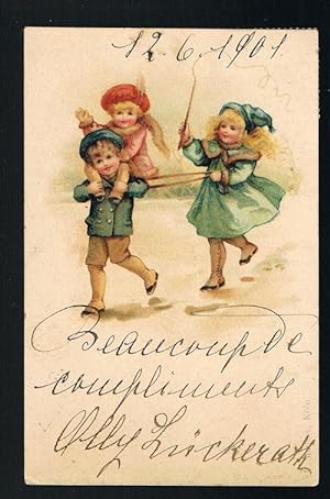 Miniature 1901 Greetings Postcard - Children Playing
