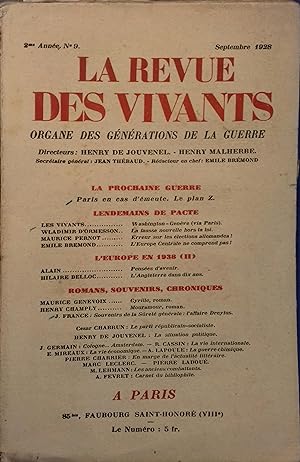 La revue des vivants, organe des générations de la guerre. 2 e année. N° 9. Dirigée par Henry de ...