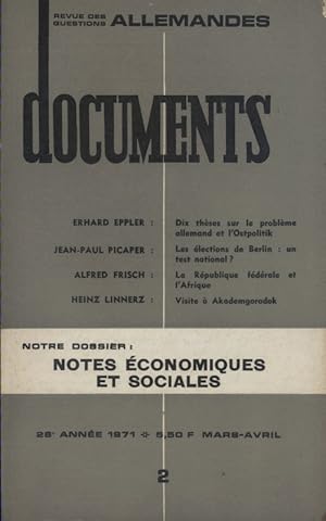 Documents. Revue des questions allemandes. N° 2. Notes économiques et sociales.