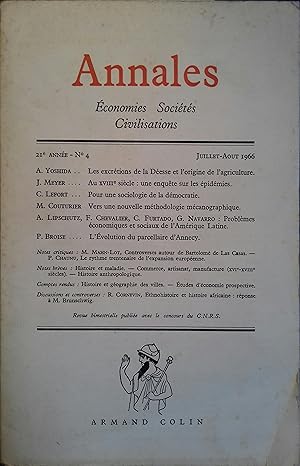 Annales. Economies-sociétés-civilisations. Revue bimestrielle 21e année N° 4. Les excrétions de l...