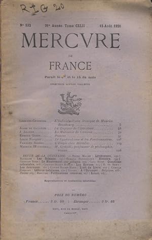 Mercure de France N° 532. 15 août 1920.
