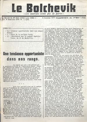 Le Bolchevik supplément au N° 20. Une tendance opportuniste dans nos rangs. 8 octobre 1977.