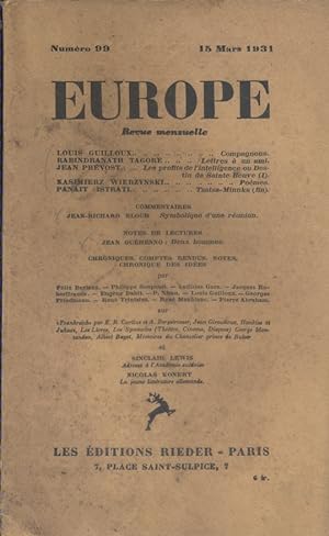 Europe N° 99 : Textes de Louis Guilloux - Rabindranath Tagore - Jean Prévost - Kasimierz Wierzyns...