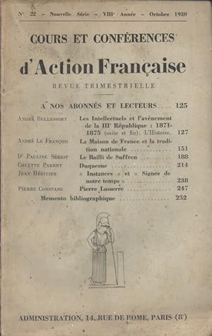 Cours et conférences d'Action Française. Revue trimestrielle. 7 e année. Nouvelle série N° 22. An...