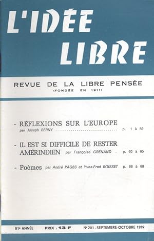 L'idée libre. 1992. N° 201. Revue de la libre pensée. Septembre-octobre 1992.
